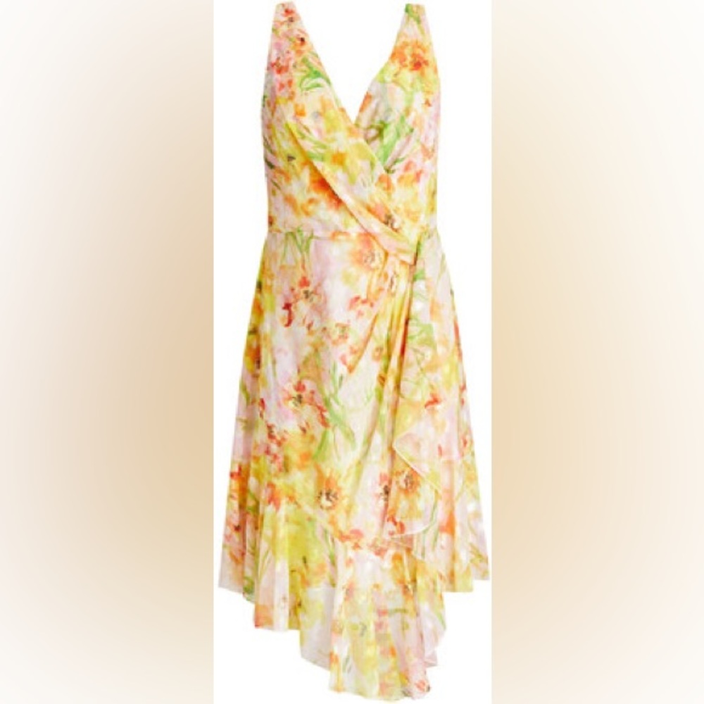 NWOT Marchesa Silky Printed Ruffle Mini Dress